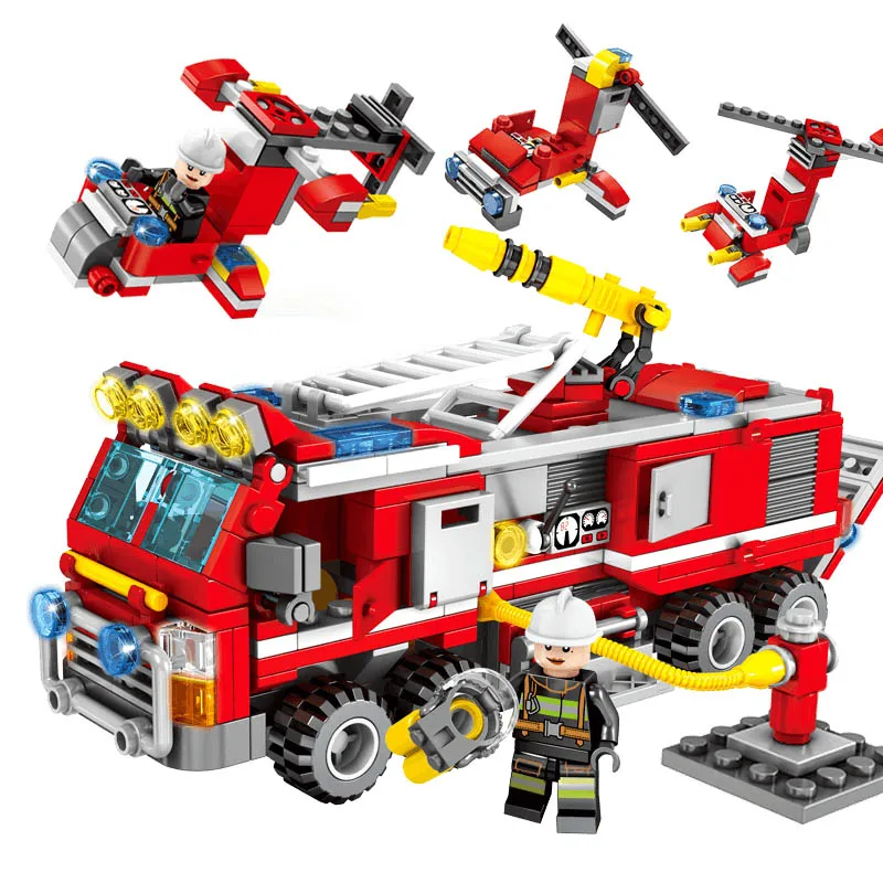 

Fire Station Building Blocks Compatible LegoING City Firefighting Truck Car Bricks Children Toys Helicopter Vessel Blocks Gifts