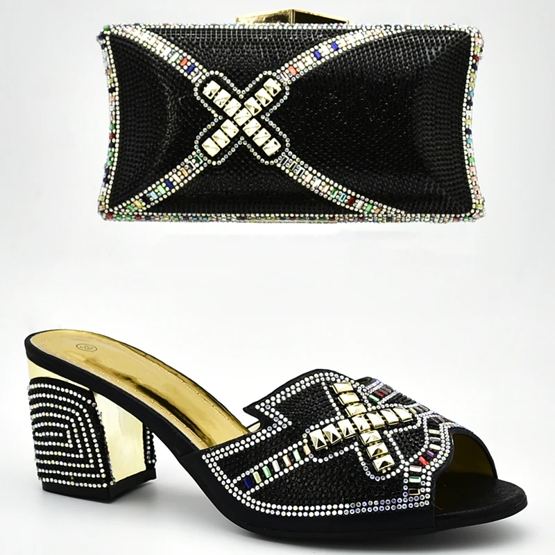 

Latest Italian Shoes with Matching Bags Set Decorated with Rhinestone Shoes Woman High Heel Shoes and Bags To Match for Wedding