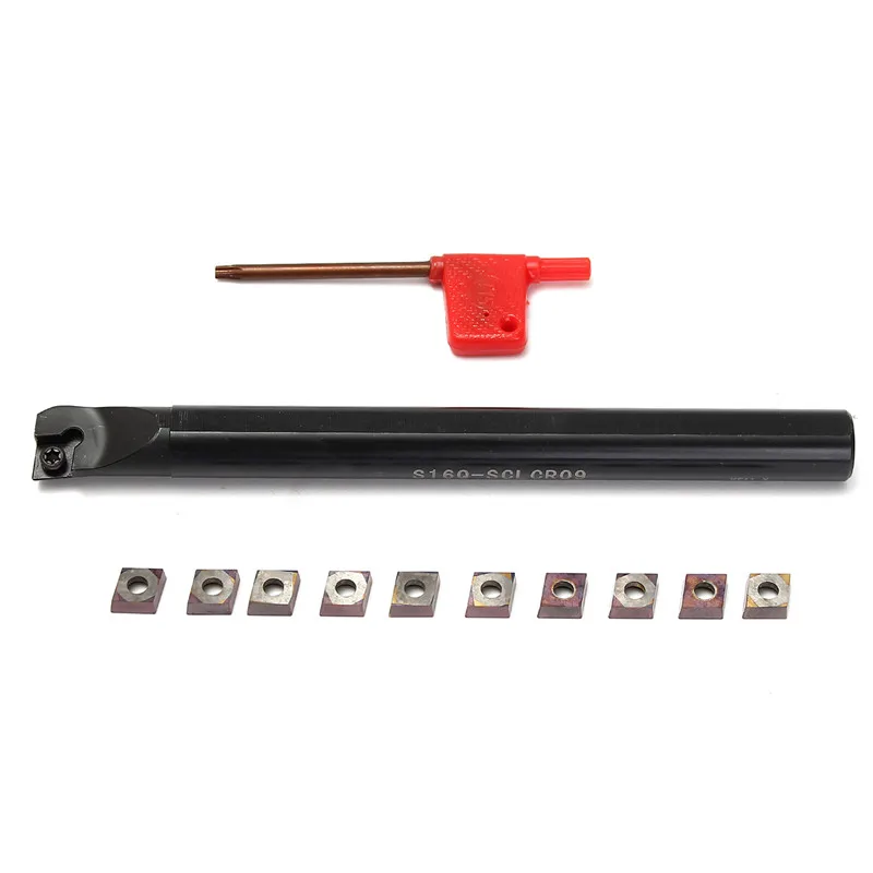 

10Pcs CCMT09T3 Inserts With S16Q-SCLCR09 16x180mm Boring Bar Turning Tool Holder Durable Quality