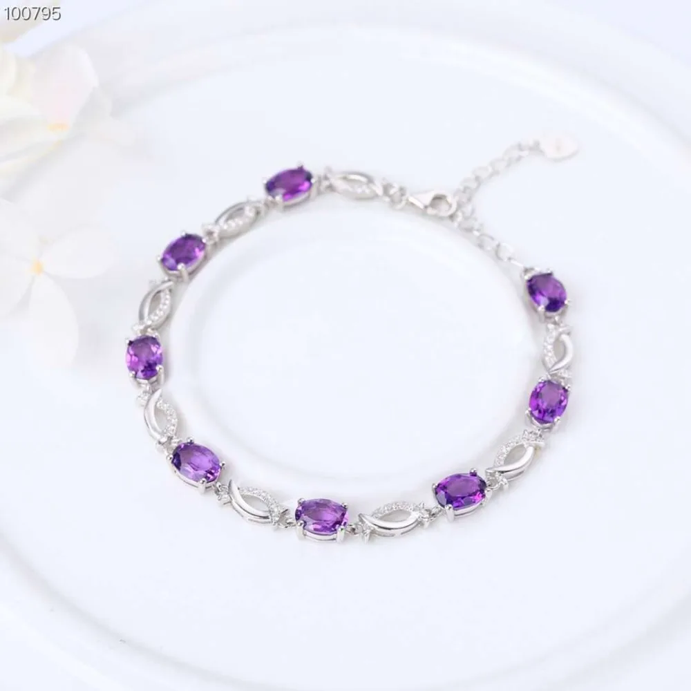 Оптовая продажа Мода 925 серебро натуральный фиолетовый Криатал Аметист настраиваемый Шарм браслет из бисера для женщин