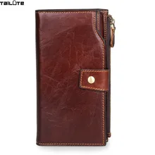 TAILUTE Luxury Genuine Leather Business Wallet Men Zipper Coin Pocket Long Men Purse Card Holder Male Wallet