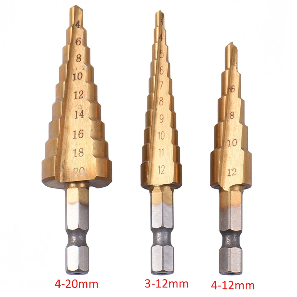 3 шт из быстрорежущей стали титановые ступенчатые сверла 3-12 мм 4-12 мм 4-20 мм ступенчатые конусные режущие инструменты сталь Деревообработка Дерево Металл