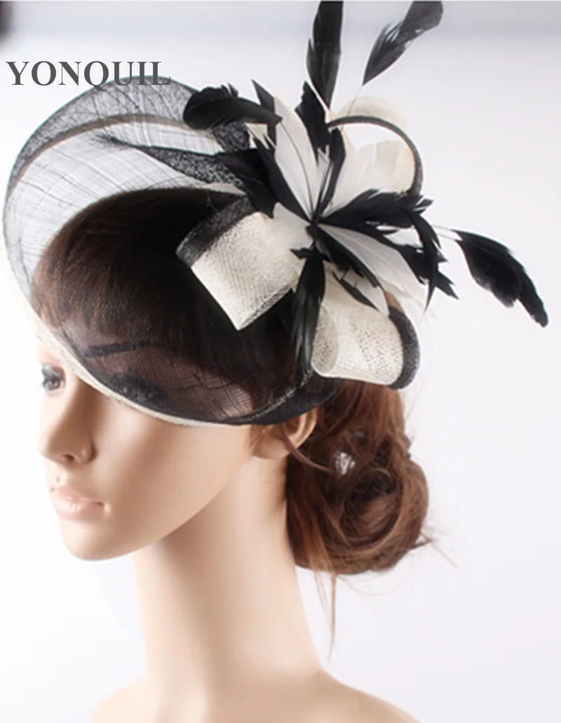 

Elegant women sinamay derby vintage fascinator headwear feather flower hair combs church cocktail millinery hats multiple colors