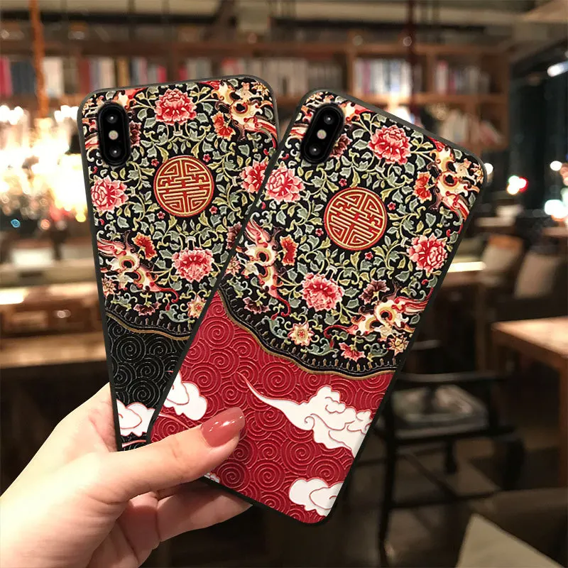 

MKS Chinese style cheongsam retro dragon flowers magpie silicone Case For Huawei Ascend P10 Plus P20 Pro