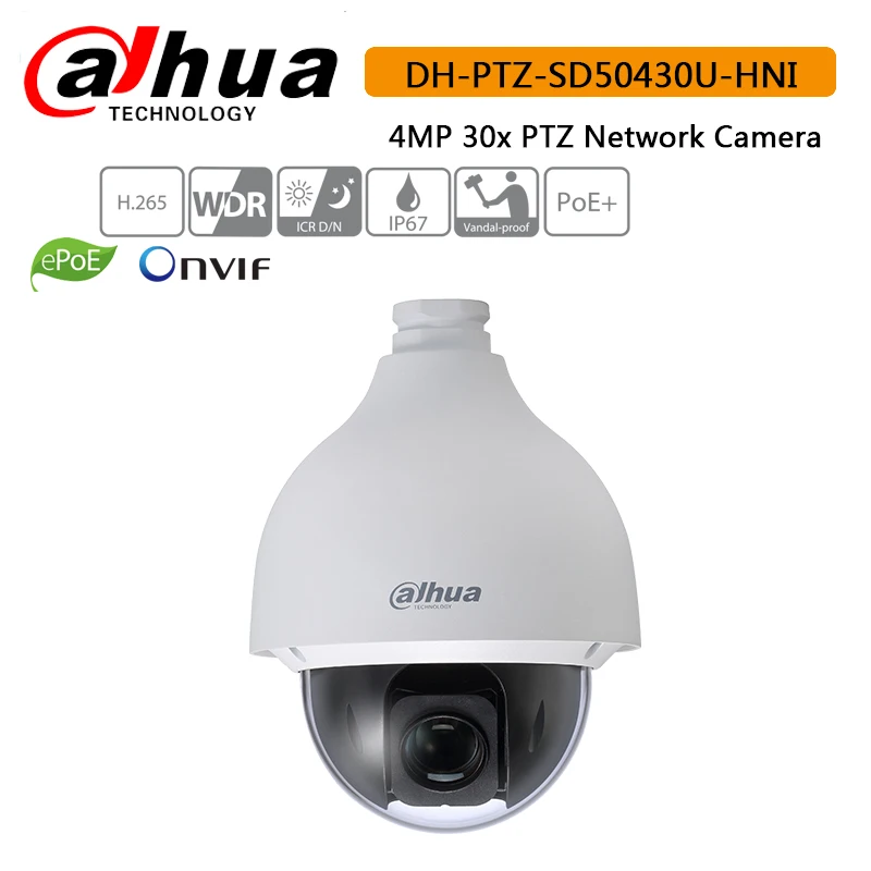 

DH Security IP Camera 4MP Full HD 30x WDR Ultra-high Speed Network PTZ Dome Camera IP66 IK10 without Logo DH-PTZ-SD50430U-HNI