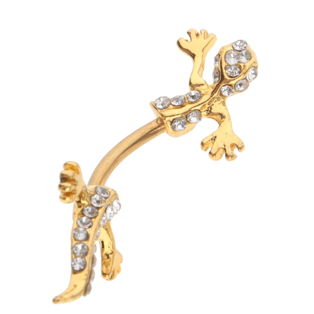 316L Stainless Steel Crystal Zircon Gecko Animal Drop Navel Belly Button Ring