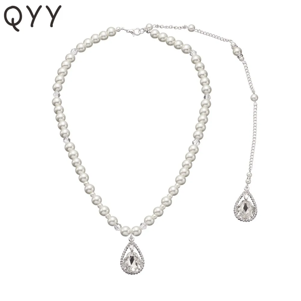 

Newest Crystal Rhinestone Women Wedding Long Backdrop Necklace for Bride Bridesmaids Pearls Backless Necklace