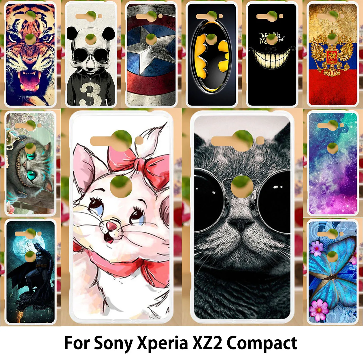 

Anunob For Sony Xperia XZ2 Silicone Soft Case Sony XZ2 Compact XZ2 mini Cover Painting Cute Cats Cartoon Patterned Shells Hull