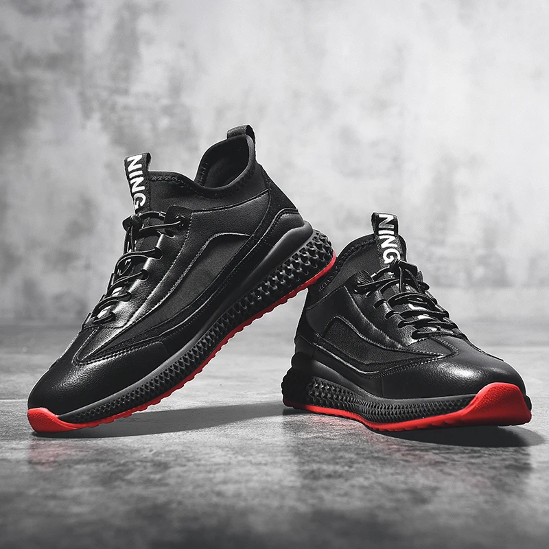 SUROM черные кожаные кроссовки Для мужчин дышащая zapatillas hombre повседневная обувь мужской Узелок открытый Туфли без каблуков кроссовки легкие купить в магазине SUROM Official Store на AliExpress