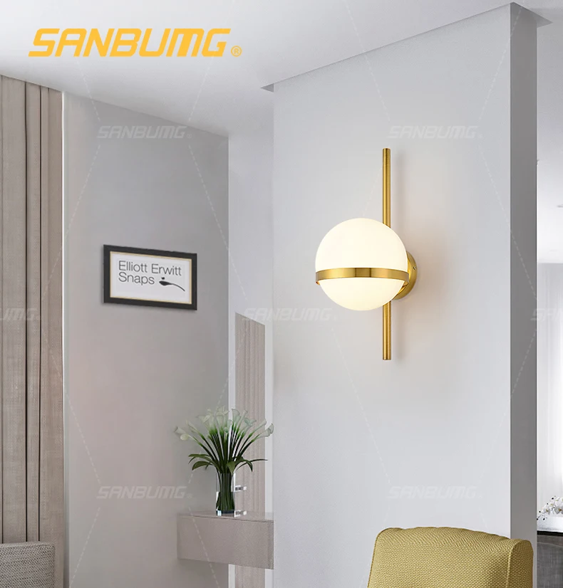 Luz da Parede de Vidro Sanbumg Nordic Criativo Moderno Arandela Lua Redonda Lâmpada Cabeceira Sala Estar Corredor Ferro Forjado Iluminação 2 sala estar corredor ferro forjado iluminação