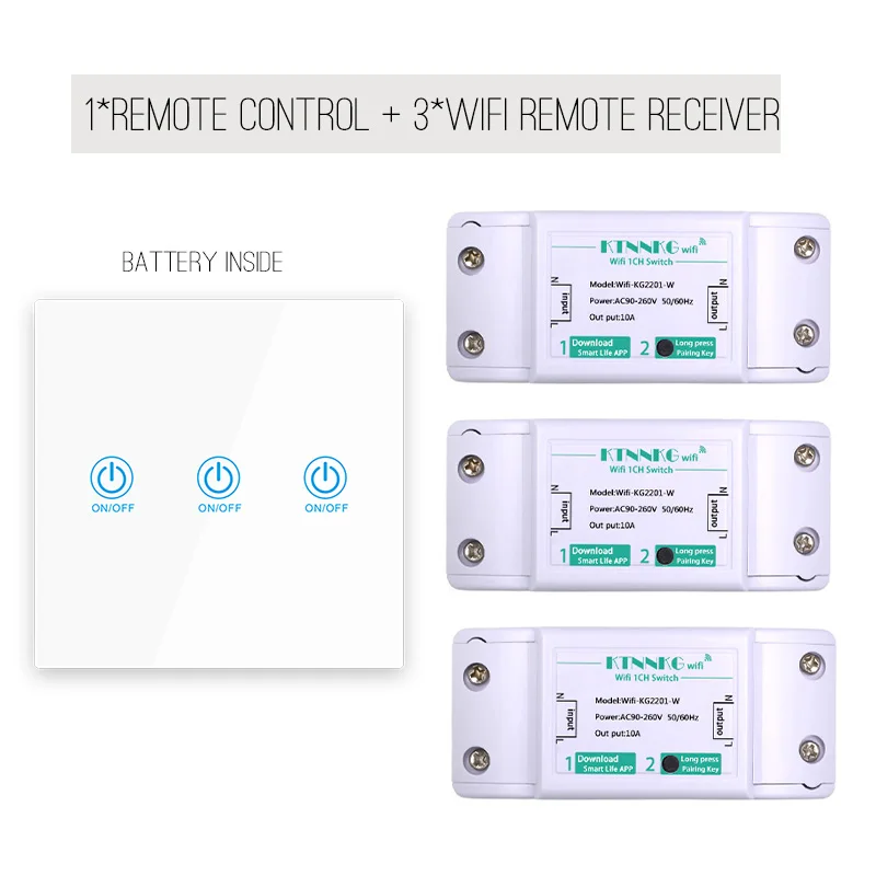 KTNNKG 433 МГц AC90-250V приложение Smart Life Управление WI-FI переключатель W/пульт дистанционного управления+ инструкция Управление Беспроводной приемника радиорелейной для светодиодный и светильник - Color: kit04