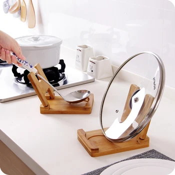 

Foldable wooden pot lid holder storage rack pan pot Cover Lid spoon Rest Stand Spoon Holder shelf Kitchen accessories