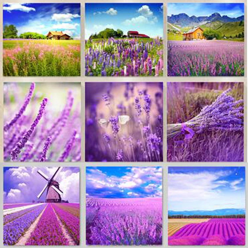 

AZQSD Diamond Painting Landscape Needlework Full Square Diamond Embroidery Lavender Manor Scenic Living Room Decor Gifts DIY
