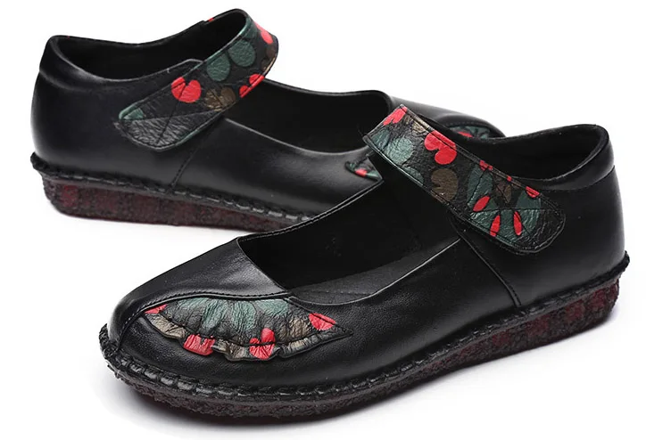 EAGSITY туфли Mary Jane из натуральной кожи; женская обувь на плоской подошве с ремешком на щиколотке и круглым носком; мягкая Нескользящая удобная женская обувь - Цвет: black 1
