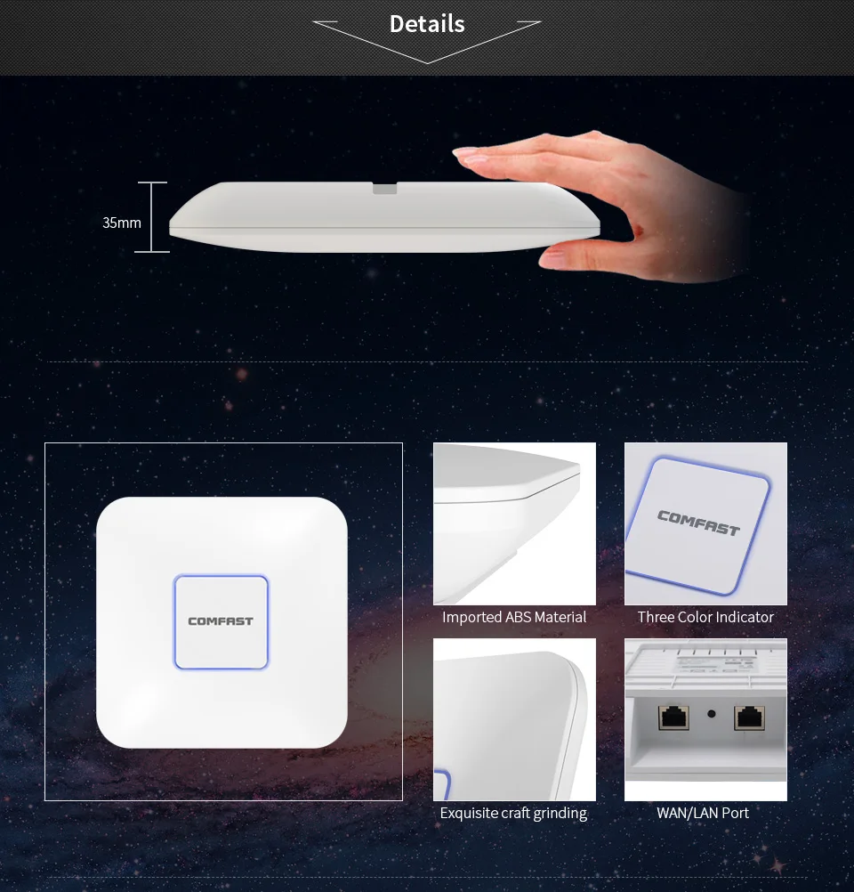 COMFAST беспроводной AP 1200 м потолок 802.11AC 5,8 Г + 2,4 Крытый 48 в POE мощность 16 Flash Wi Fi точка доступа маршрутизатор телевизионные антенны