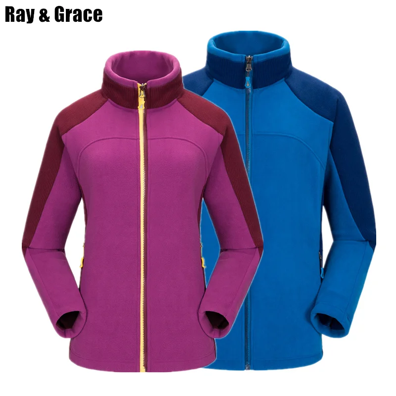 

RAY GRACE Thick Warm Fleece Jacket Women Outdoor Inner Thermal Jacket Men Hiking Ski Climbing Jacket Sportswear Zipper Pockets