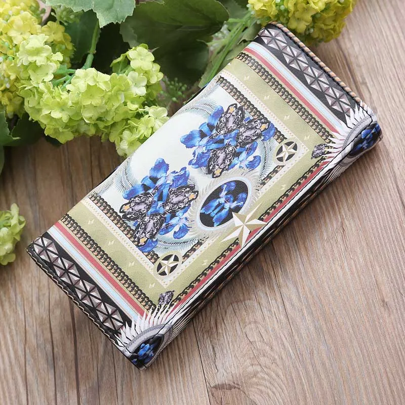 

New Arrival Ladies Girls Vintage Floral Printing Card Holder Coin Bag Wallet Handbag Women Female PU Leather Long Purse Popular