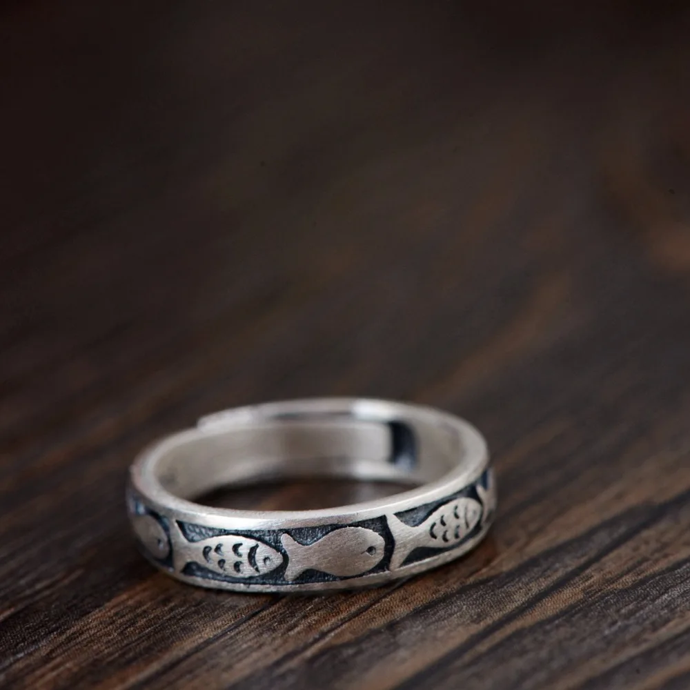 

Thailand 100% Real 925 Sterling Silver Ring with Fish pattern Jewelry for woman Jewelry Vintage Rings
