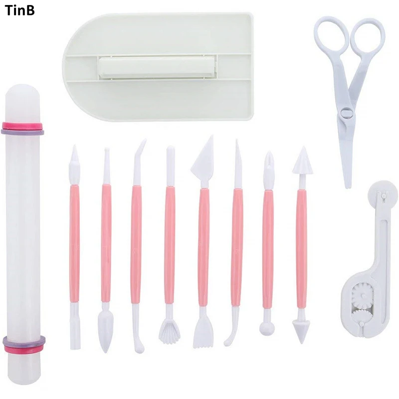 

12Pcs Fondant Cake Decorating Hand Tool Sugarcraft Gumpaste Icing Smoother Rolling Pin Trimmer Cutter Embosser Flower Scissor