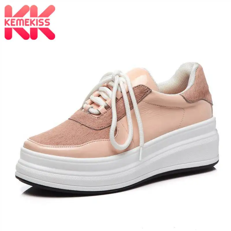 

KemeKiss Women'S Real Leather Sneakers Patchwork Horse Hair Quality Brand New Shoes Women Pink White Casual Sneaker Size 34-39