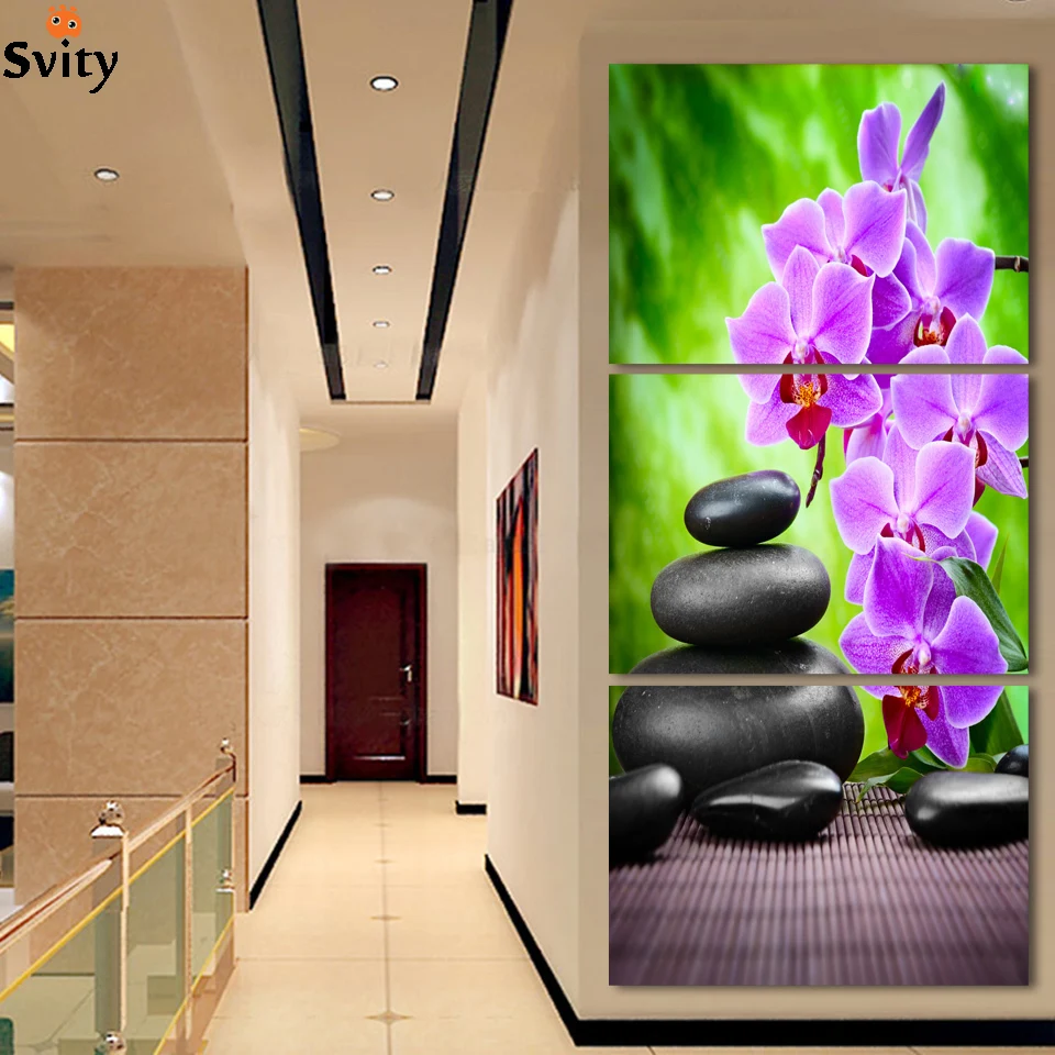 

3 Panel Modern Abstract Flower Painting On Canvas Wall Art Cuadros orchid Flowers Picture Home Decor For Living Room No Frame