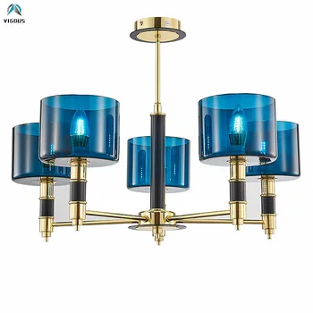 

Nordic Luxury Blue Glass / Fabric Lampshades Led Chandelier Modern Hanging Chandelier Foyer Lustre E14 Luminarias Deco Lamparas