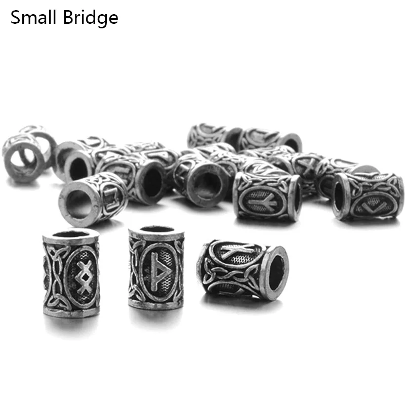 Vintage Rune Viking Beard Beads Small Hair DIY Bracelet Accessories Charm Ancient Silver Color Ring Tube Metal Beads Supply C24
