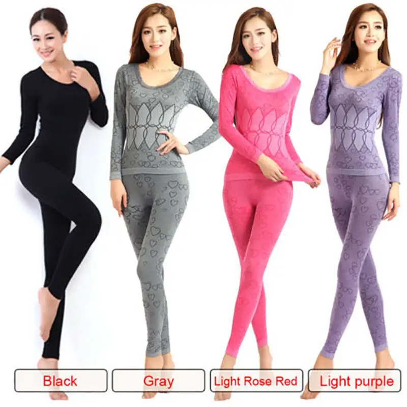 Winter Women Thermal Underwear Sets Women Ladies Seamless Underwear Winter Base Layers Thermal Warm Sleepwear Set