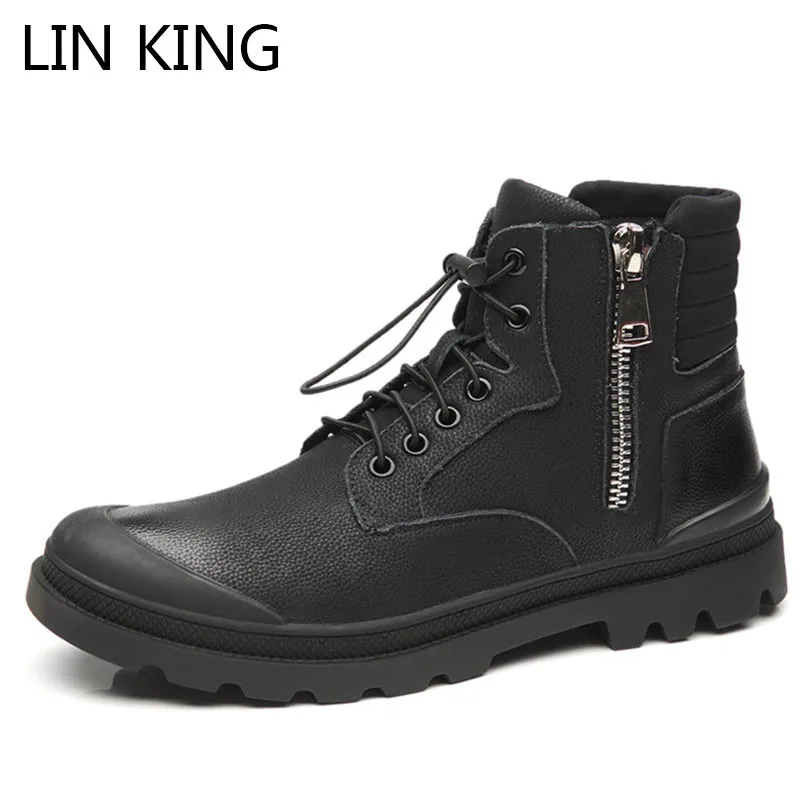 

LIN KING Spring Autumn Men Desert Boots Rome Motorcycle Boots Waterproof Outdoor Man Military Combat Boots Zipper Martin Boots