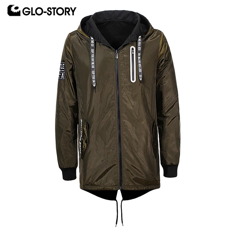 GLO-STORY Men's Hip Hop Windbreaker Double Wear Hooded Jackets Men Full Zipper Letter Casual Streetwear Jacket Coats MFY-6798 GLO-STORY Men's Hip Hop Windbreaker Double Wear Hooded Jackets Men Full Zipper Letter Casual Streetwear Jacket Coats MFY-6798
