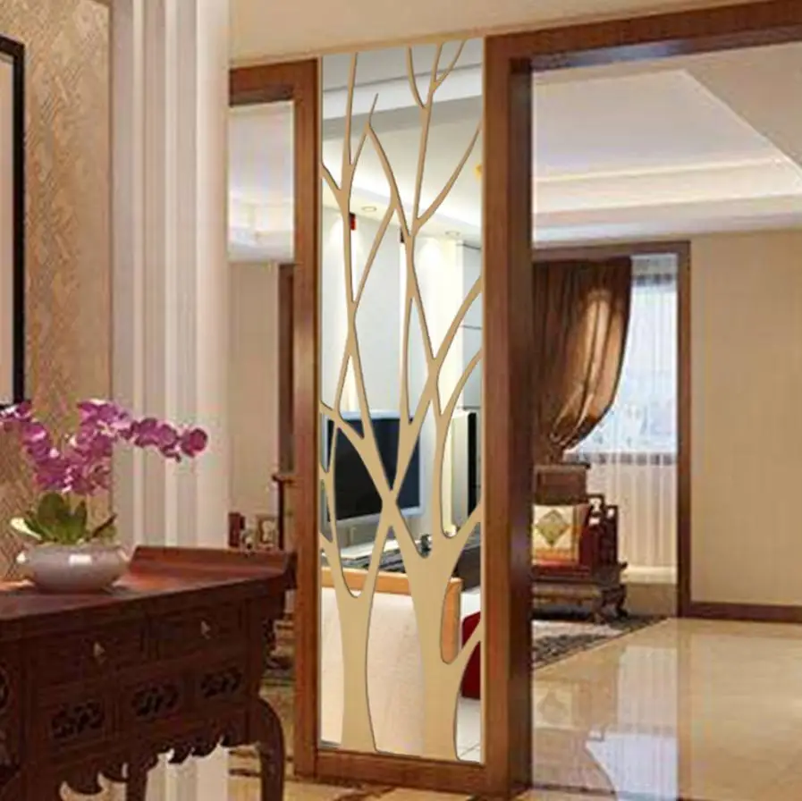 Современные зеркальные стильные съемные наклейки на стену с изображением дерева Декор для дома