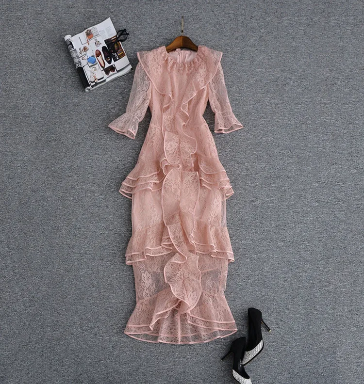 

2018 newest Pink mid-sleeve ruffled fishtail bandage dress summer autumn spring Sexy evening Party Bodycon wholesale womens clot