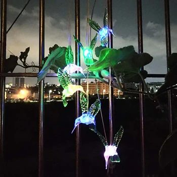 

LED Solar Wind Chime Lamps Green Outdoor Hummingbird Solar Power Bird Garden Light Wind Chime Light for Home Garden Decor