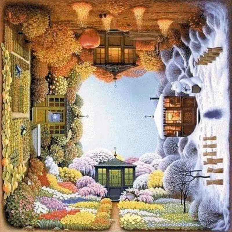 

Outside Four Seasons Diamond Embroidery Handmade Full Square Diamond Painting Sceniery Picture of Rhinestones Home Decor