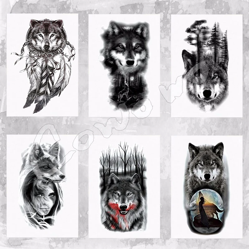 

Hot Sale Wolf with Feather 21x15cm Cool Beauty Tattoo Waterproof Temporary Tattoo Stickers #174