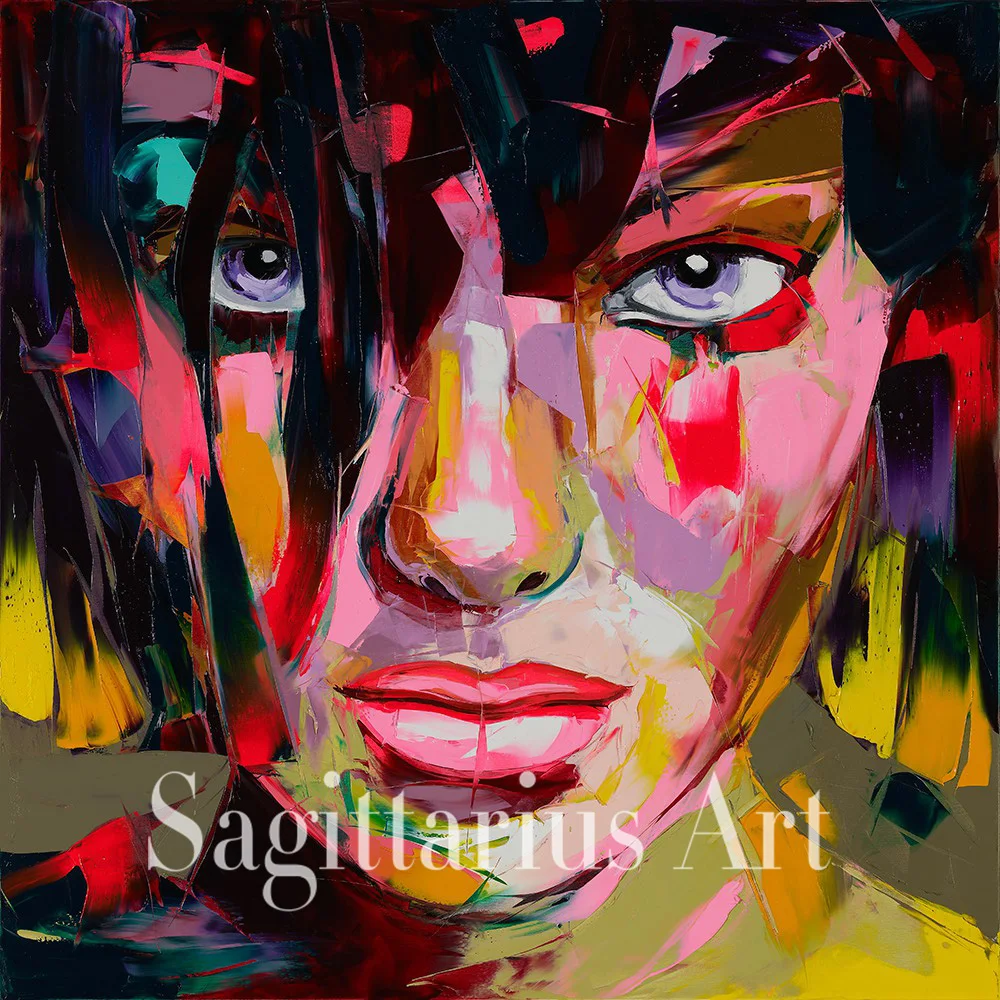 

Hand Painted Palette knife portrait Cool Face Untitled 620 Francoise Nielly Designer Oil painting canvas Wall Art Living Room