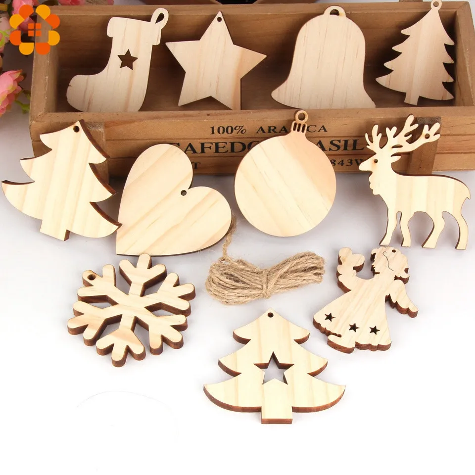 

10PCS Natural Wooden Christmas Ornaments Pendants Wood Crafts Hanging Xmas Tree Ornament Kids Gift Christmas Party Decoration
