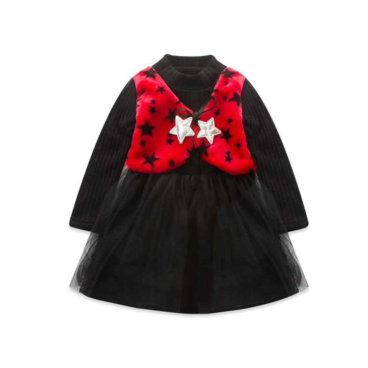 

2016 Trend Children's Garment Winter New Pattern Girl Five-pointed Star Vest False 2 Set Skirt Girl Precious Thickening