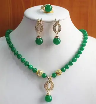 

Fashion 2 Colors Jades Stone Necklace Earring Ring (7/8/9) Jewelry Set>>> women Free shipping