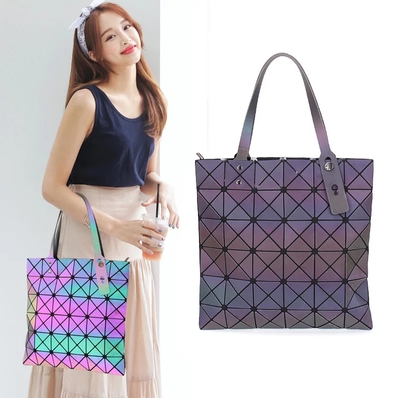 

Women Bag Ladies Geometric Sequins Mirror Saser Plain Folding Women Luxury Handbag Mochila Shoulder Bags Top Handle Tote