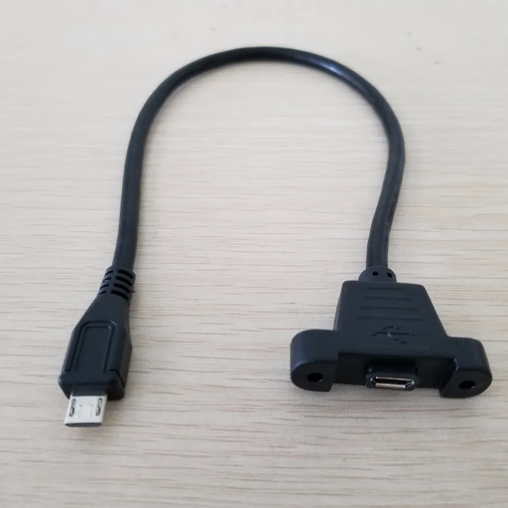

Screw Lock Panel Mount Micro USB 2.0 Type B Male to Female M/F Extension Data Sync Power Charge Cable 30cm + Screws Shielding