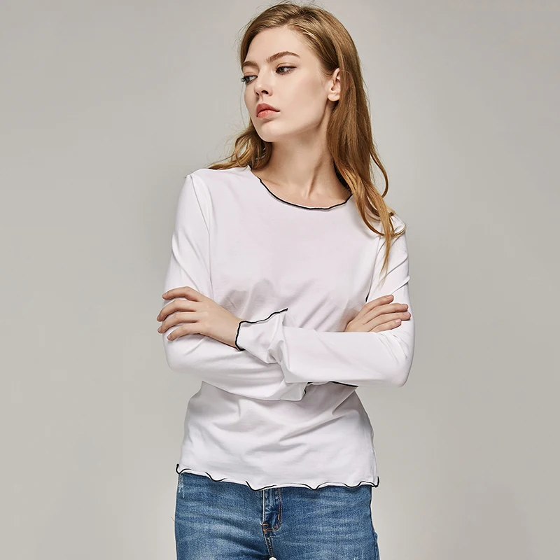 Женская хлопковая футболка с длинным рукавом и круглым вырезом|tee top|women t-shirtt shirt