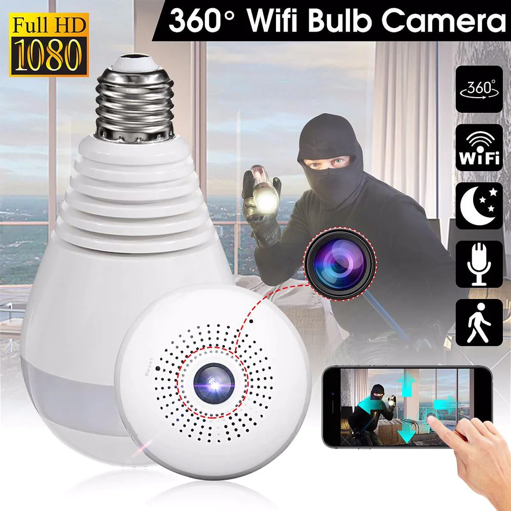 360 градусов беспроводной wifi IP светильник камера 1080P лампа панорамная рыбий глаз Умный домашний монитор сигнализация CCTV wifi камера безопасности