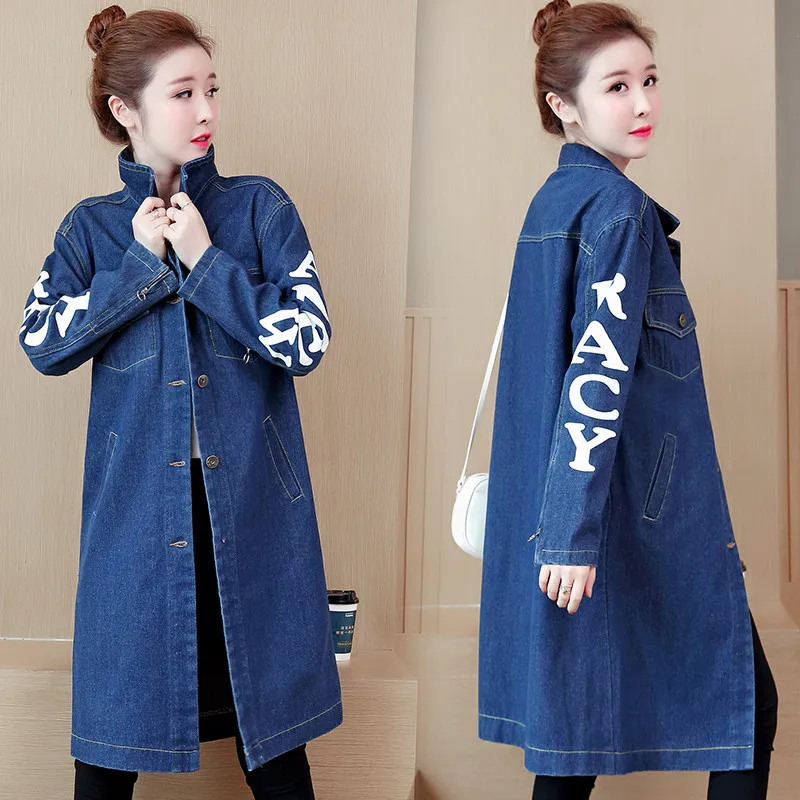 

2019 New Women Autumn Denim Jacket Coat Casual Jeans Jackets Vintage Loose Long Cowboy Windbreaker Outerwear Large Size 5XL 103