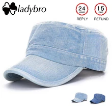Ladybro, винтажная Военная Кепка, женская, мужская, джинсовая кепка, летняя, одноцветная, синяя кепка, регулируемая, с плоским верхом, Кепка из хлопка, женская, Мужская