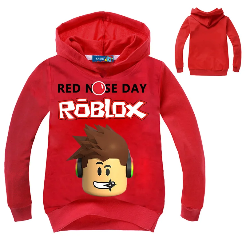 

2019 New Kids Roblox Red Nose Day Pullover Hooded Sweatshirt Boys Girls Spring Cotton T shirt Fashion Cartoon Tops 3-16years