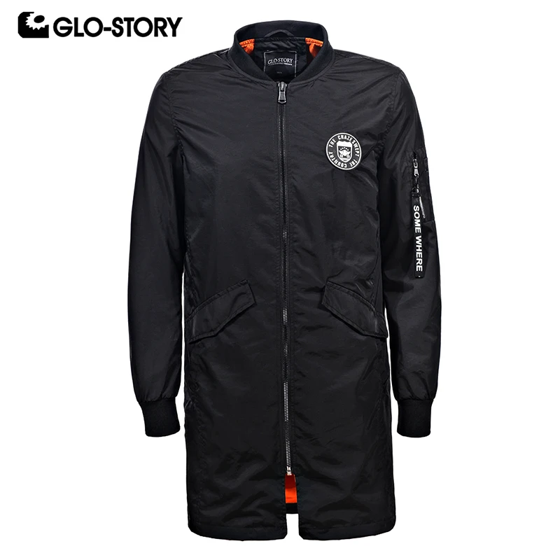 

GLO-STORY Men's 2018 Spring Windbreaker Trench Coat Men Hip Hop Mandarin Collar Long Jacket Tops MFY-6003