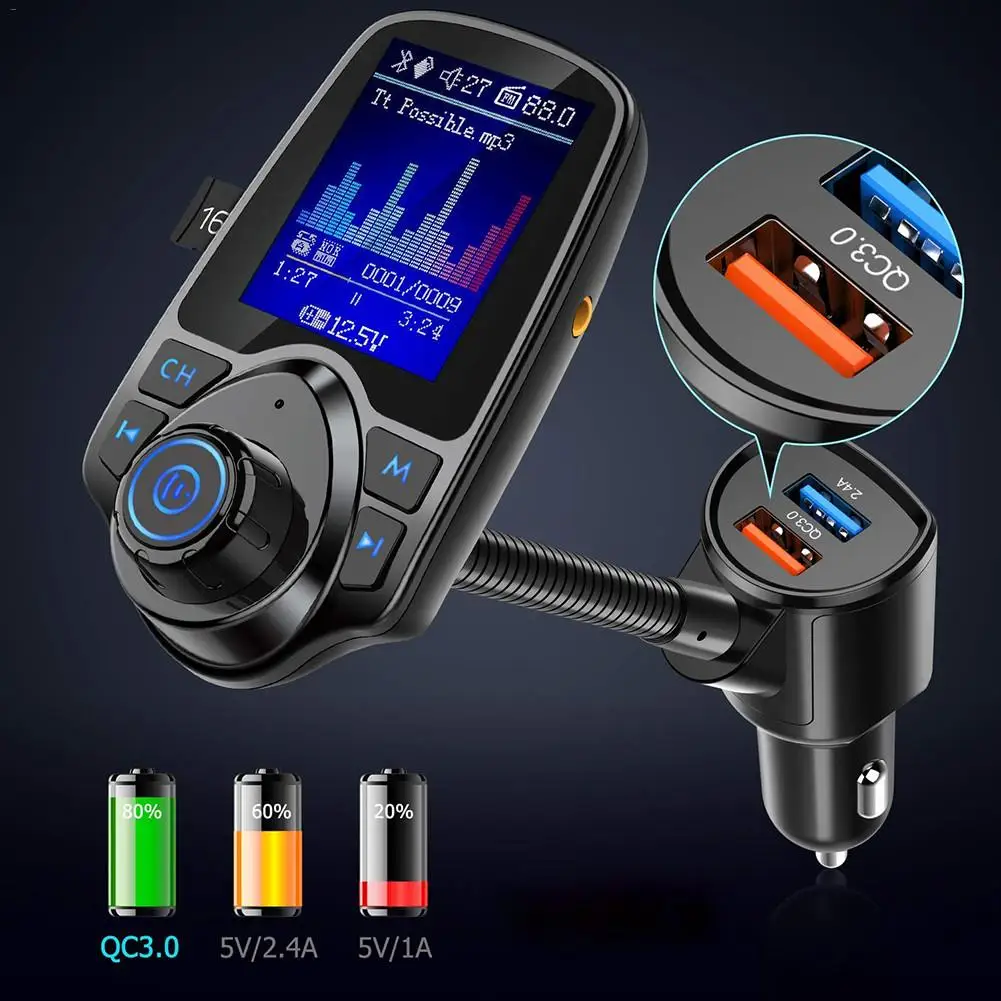 T10D Bluetooth FM передатчик, автомобильный Mp3 полный комплект плеера карты автомобиля Зарядное устройство быстрой с QC3.0 Dual USB вольтметр AUX IN вход/выход DC 12 V/24 V