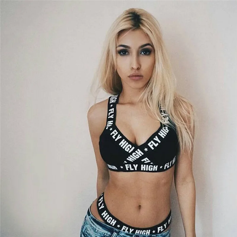 Women Sexy Ligerie Push Up Sport Bra Briefs Sets Black Red Letter Fitness Woman Tops Sport Bandage Lingerie Vest Underwear Set
