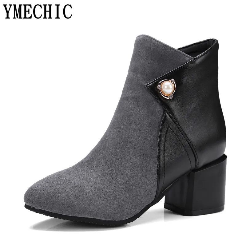 Модные серые черные зеленые Замшевые полусапожки YMECHIC женские на высоком каблуке
